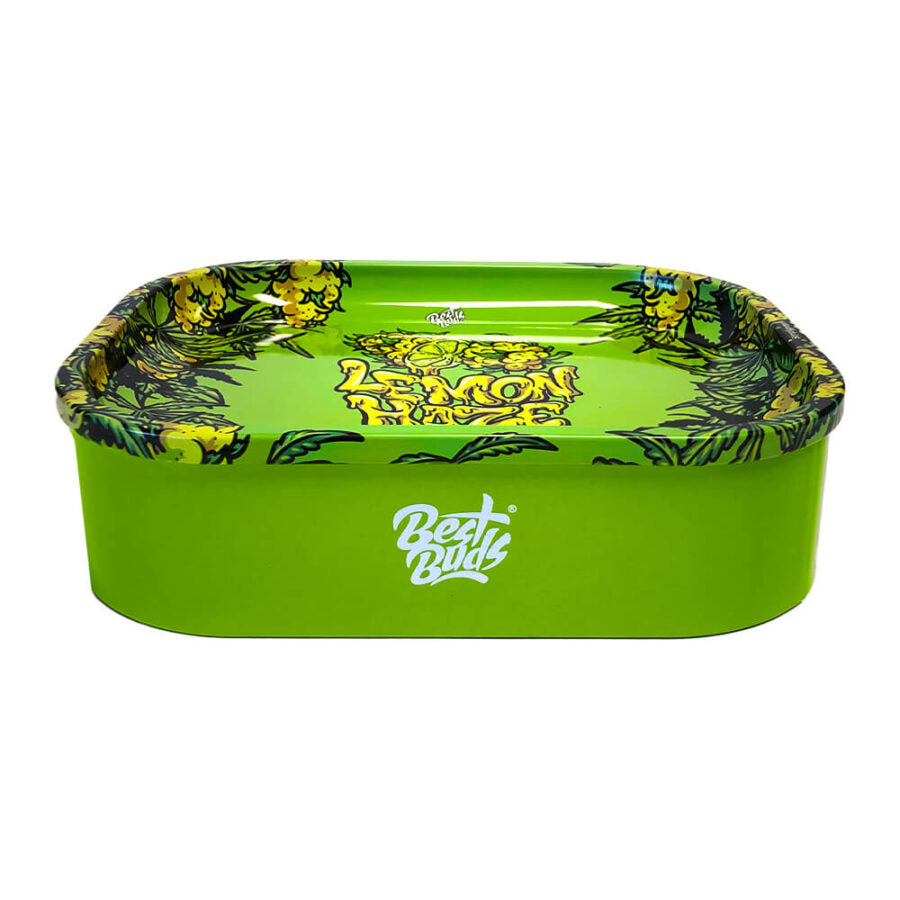 Best Buds Thin Box Rolling Tray with Storage Lemon Haze