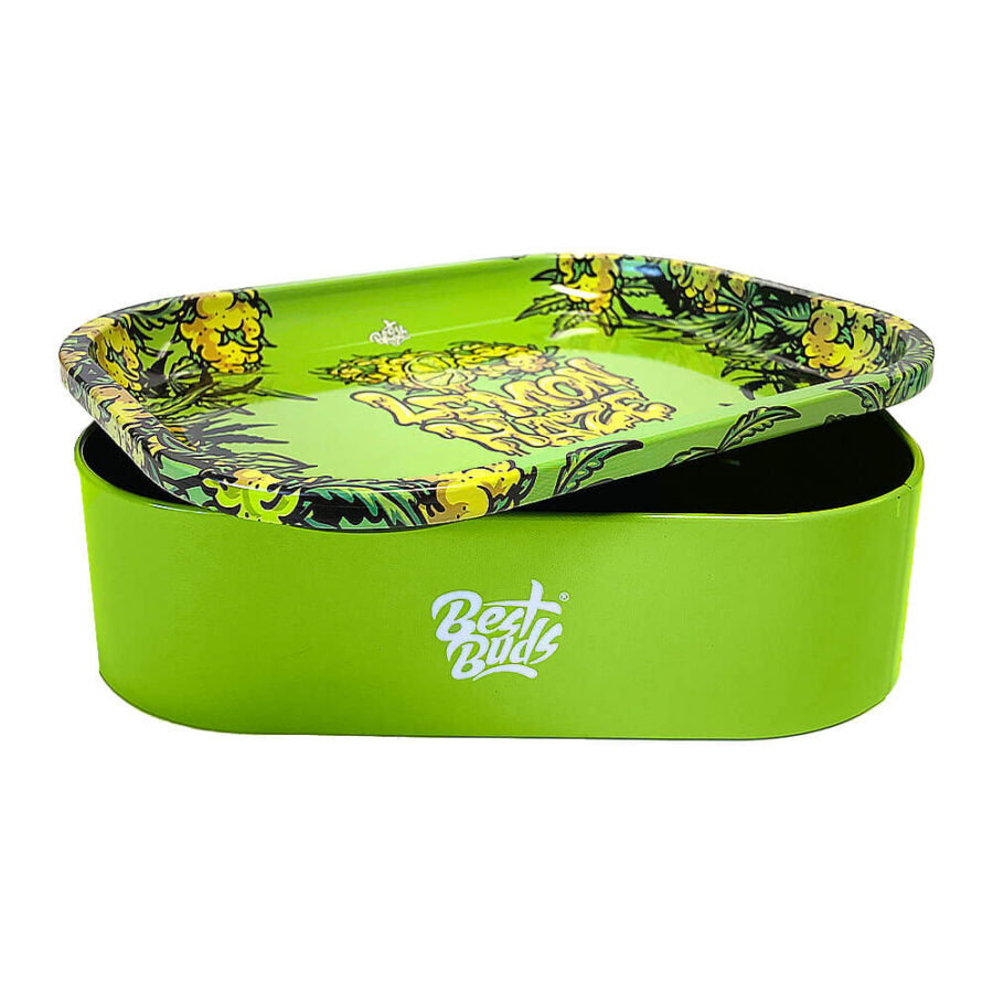 Best Buds Thin Box Rolling Tray with Storage Lemon Haze