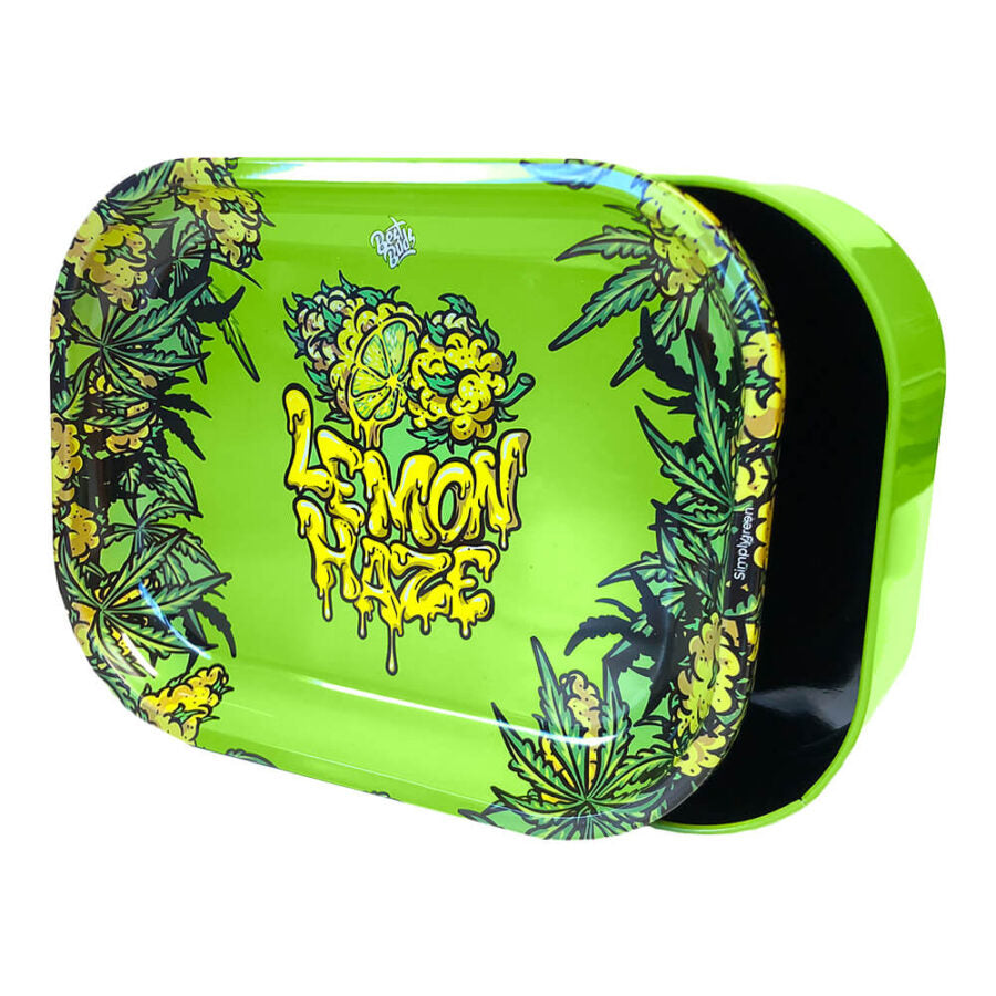 Best Buds Thin Box Rolling Tray with Storage Lemon Haze