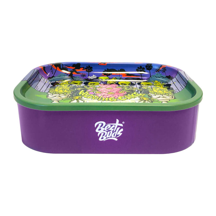 Best Buds Thin Box Rolling Tray with Storage Wedding Cake