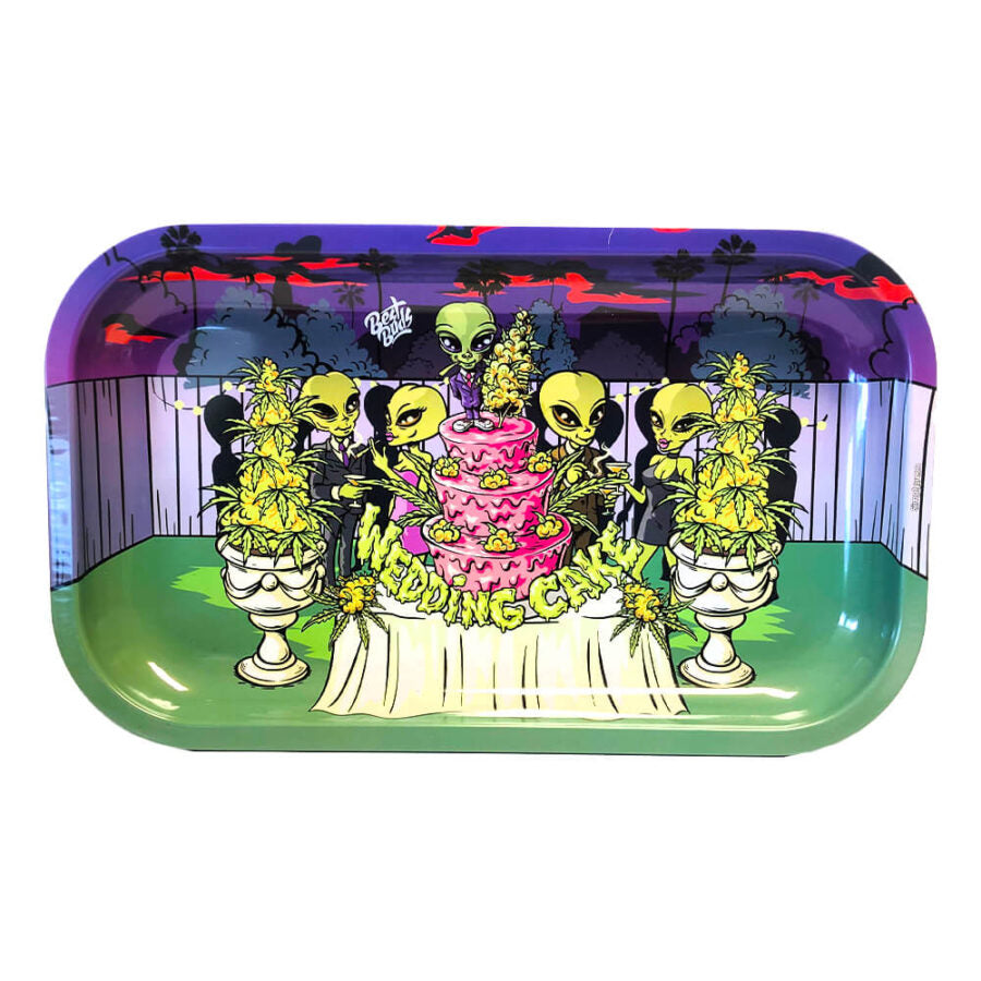 Best Buds Wedding Cake Metal Rolling Tray Long 16x27 cm