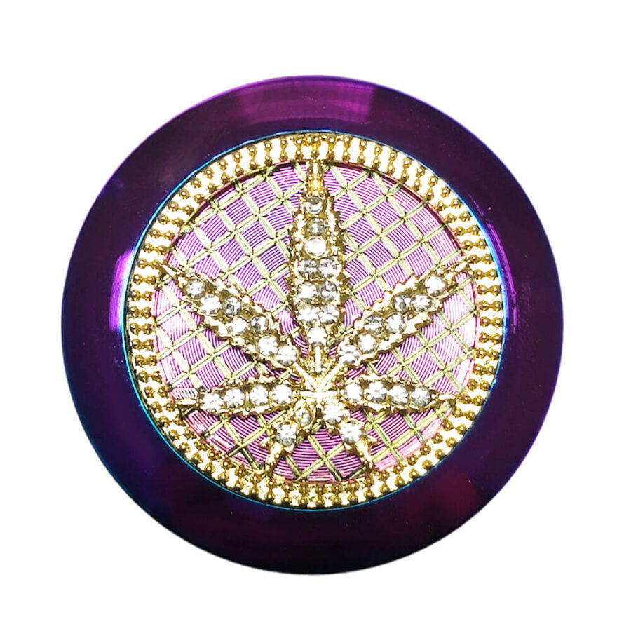 Rainbow Diamond Weed Leaf Metal Grinder 4 Parts